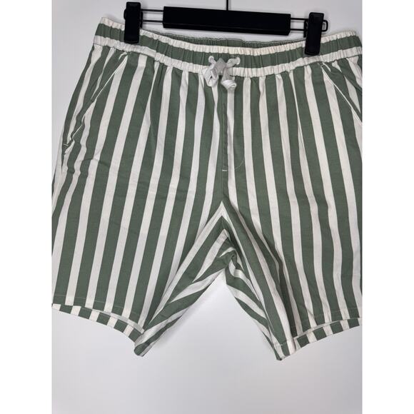 Asos Pull On Shorts Mens 34 Green Striped Drawstring Stretch Elastic Waist 8” - Picture 2 of 8